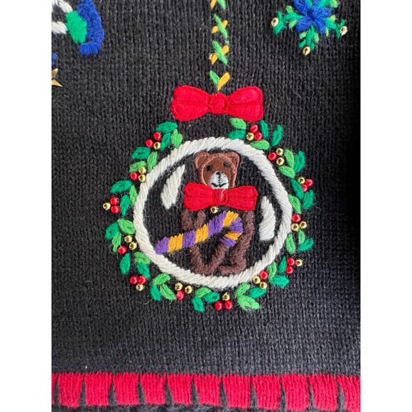 Vintage Christmas Sweater, Cardigan, Beaded, Bears, Busy, Embroidered XL - Picture 11 of 13